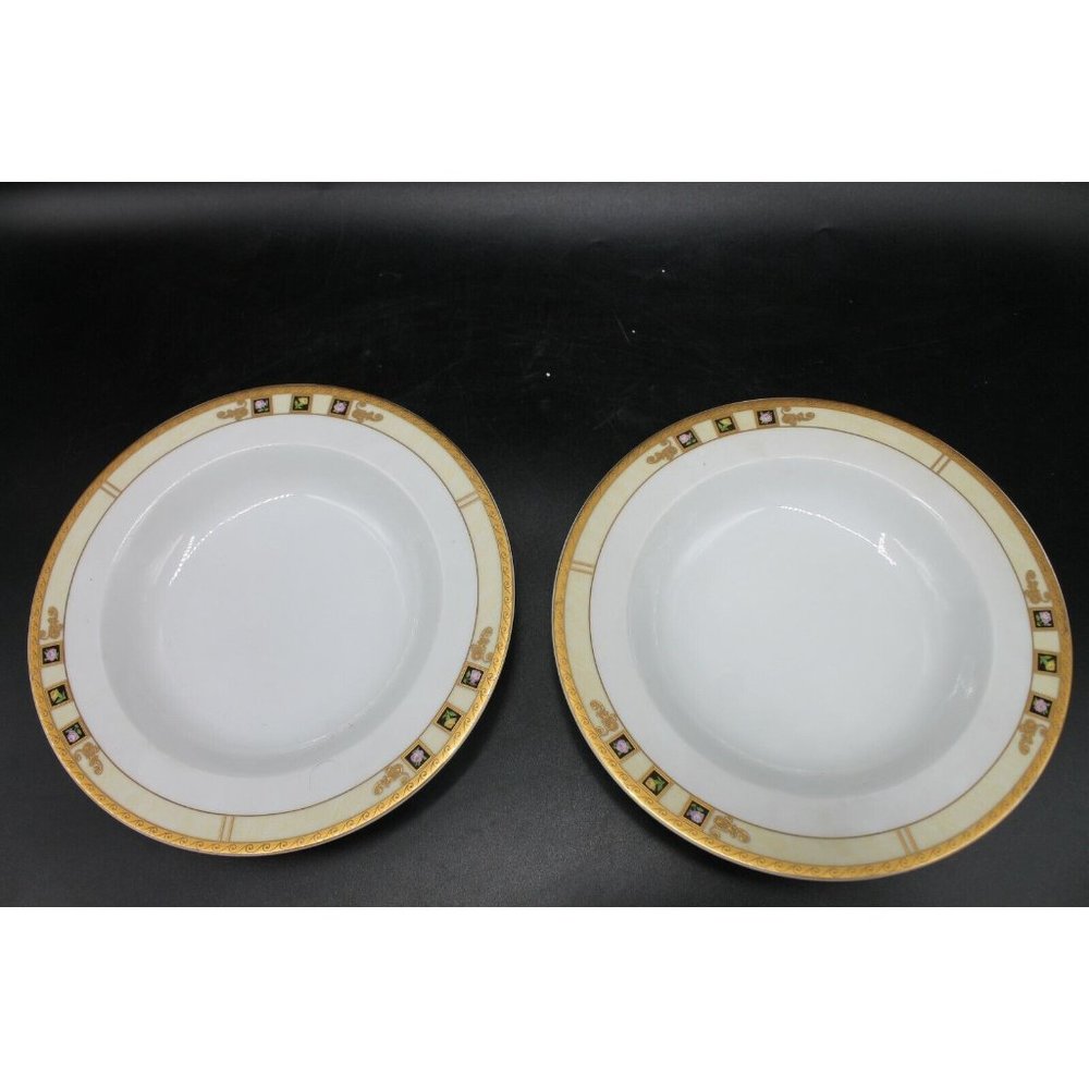 Thun Karlovarsky Two Porcelain Soup/ Cereal Bowls 9" Gold Trim w/Roses